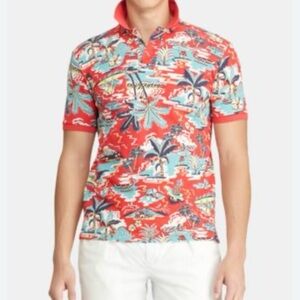Polo by Ralph Lauren Red and Blue Shirt Tropical Design Mens Large